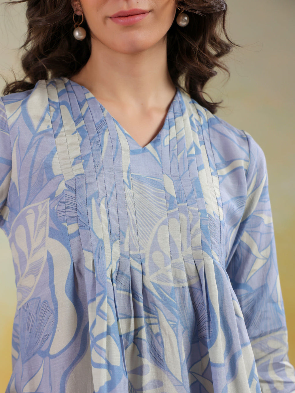 Blue Color V-Neck Printed co-ords set for women - SanskrutiHomes 