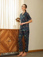 Green Color V-Neck Printed co-ords set for women - SanskrutiHomes 