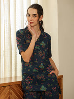 Green Color V-Neck Printed co-ords set for women - SanskrutiHomes 
