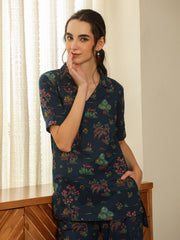 Green Color V-Neck Printed co-ords set for women - SanskrutiHomes 