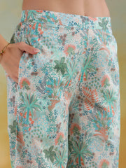 Green Color V-Neck Printed Co-Ords Set For Women