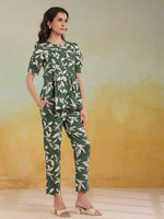Green Color Round Neck Printed co-ords set for women - SanskrutiHomes 