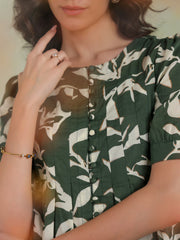 Green Color Round Neck Printed co-ords set for women - SanskrutiHomes 