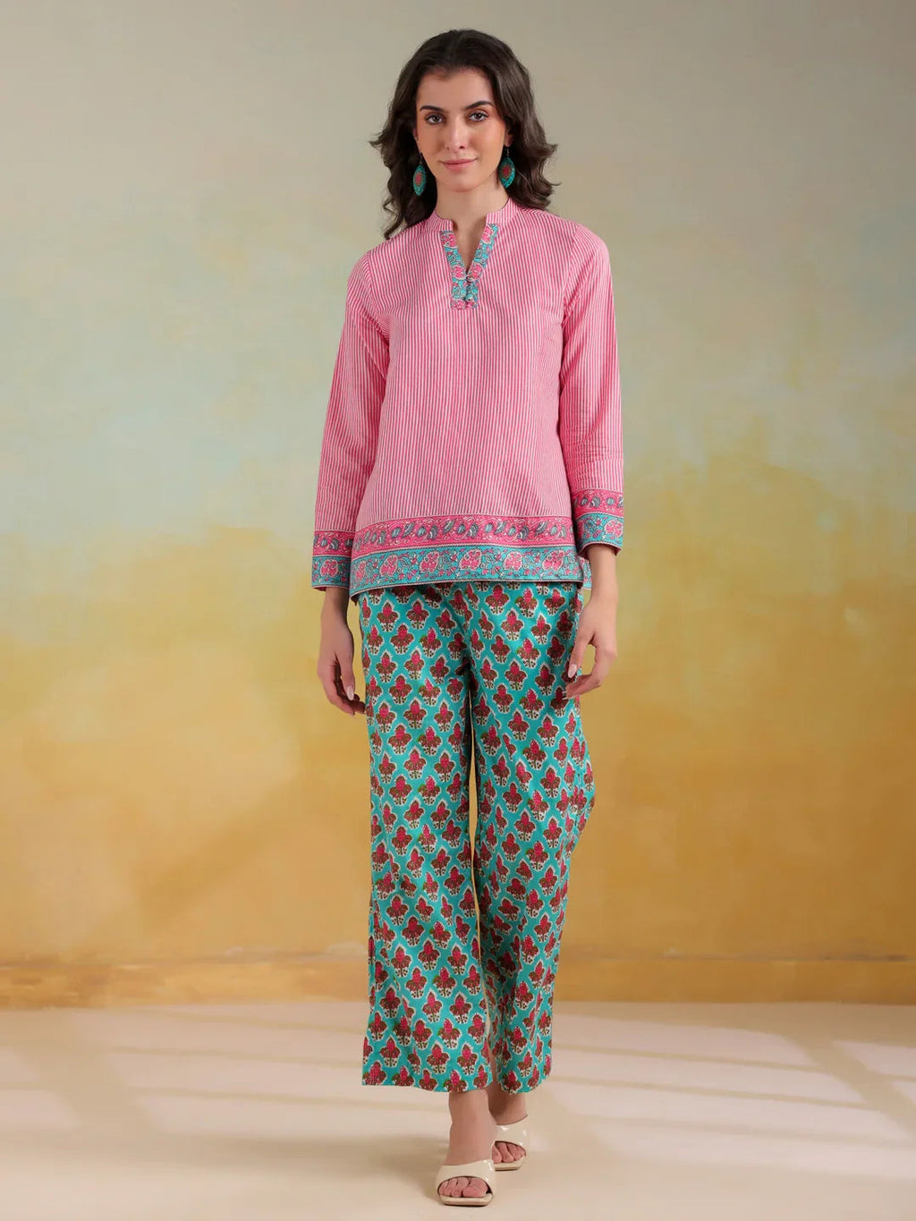 Pink Color Stripes Printed Co-ords Set - SanskrutiHomes 