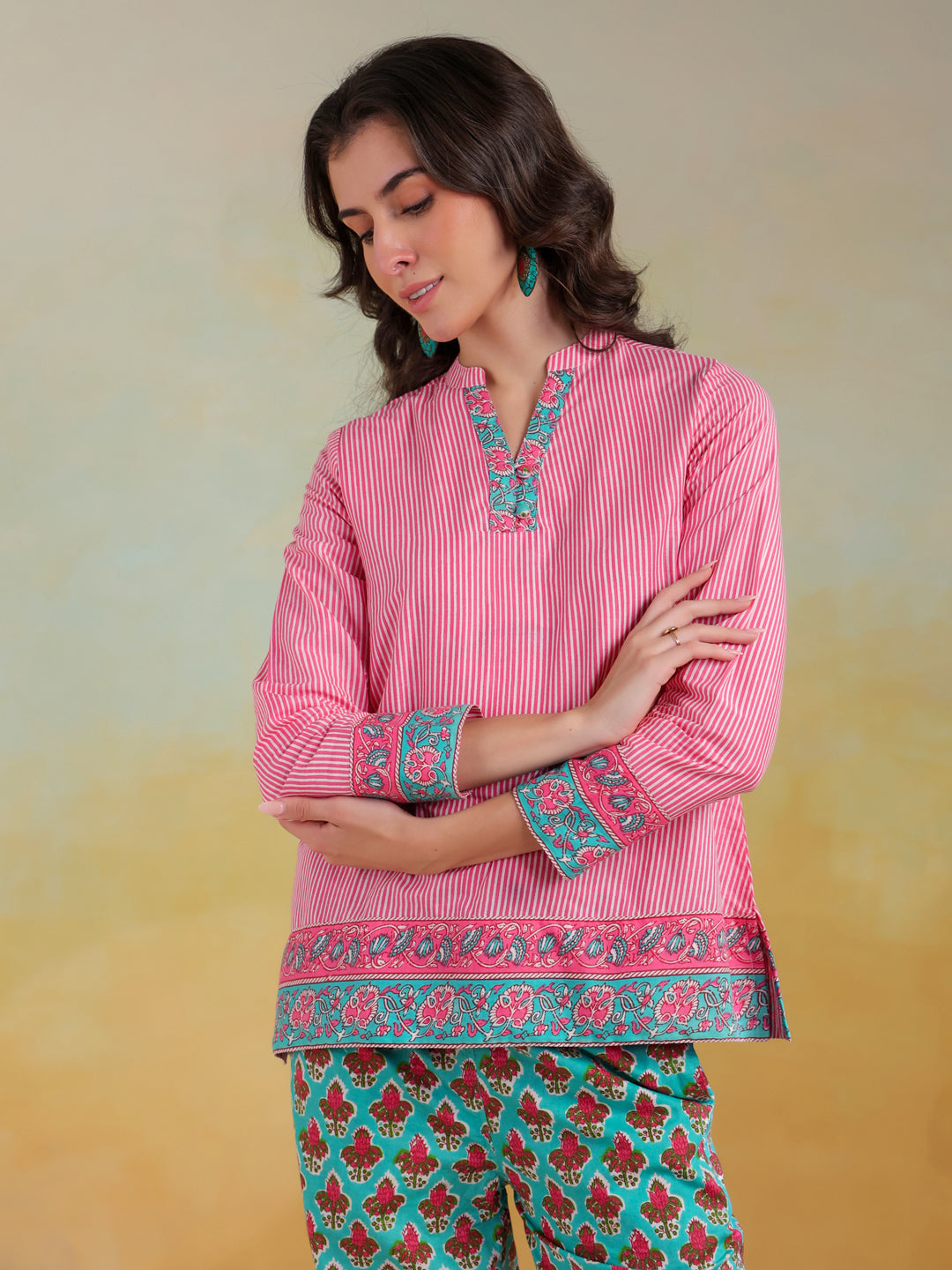 Pink Color Stripes Printed Co-ords Set - SanskrutiHomes 