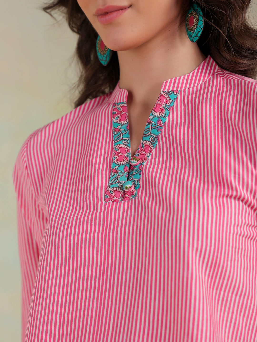 Pink Color Stripes Printed Co-ords Set - SanskrutiHomes 