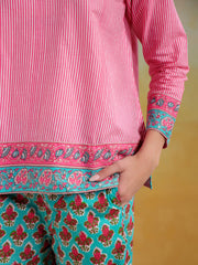 Pink Color Stripes Printed Co-ords Set - SanskrutiHomes 