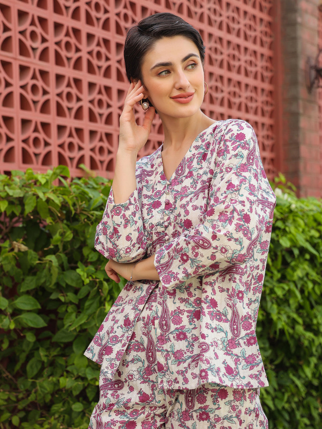 Multi Round Neck Pure Cotton Printed Floral Night Suit For Women