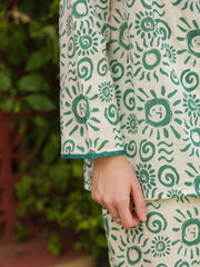 White Shirt Collar Pure Cotton Printed Geometric Night Suit For Women