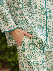 White Shirt Collar Pure Cotton Printed Geometric Night Suit For Women