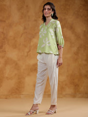 Green Color V-Neck Printed Co-ords Set for Women - SanskrutiHomes 