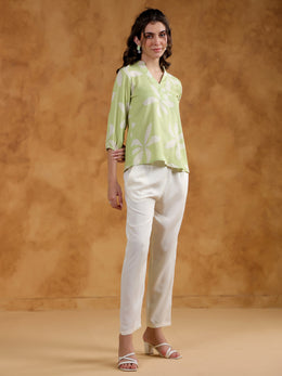 Green Color V-Neck Printed Co-Ords Set For Women