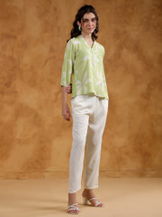 Green Color V-Neck Printed Co-ords Set for Women - SanskrutiHomes 