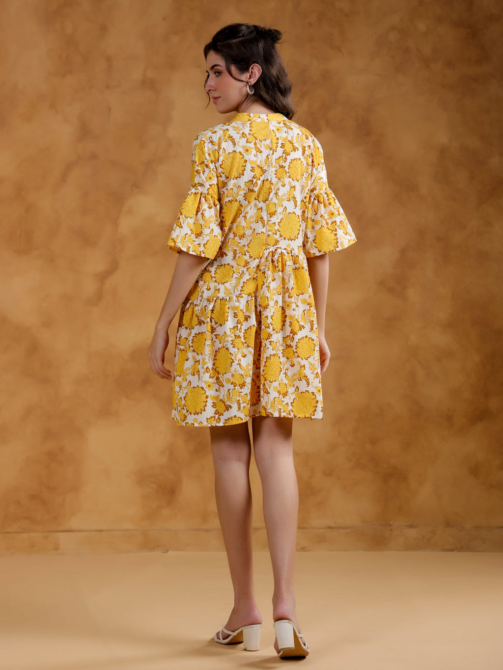 White Round Neck Printed Dress for Women - SanskrutiHomes 