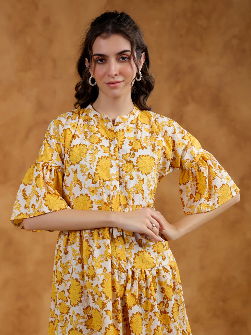 White Round Neck Printed Dress for Women - SanskrutiHomes 