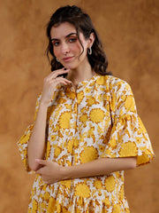 White Round Neck Printed Dress for Women - SanskrutiHomes 