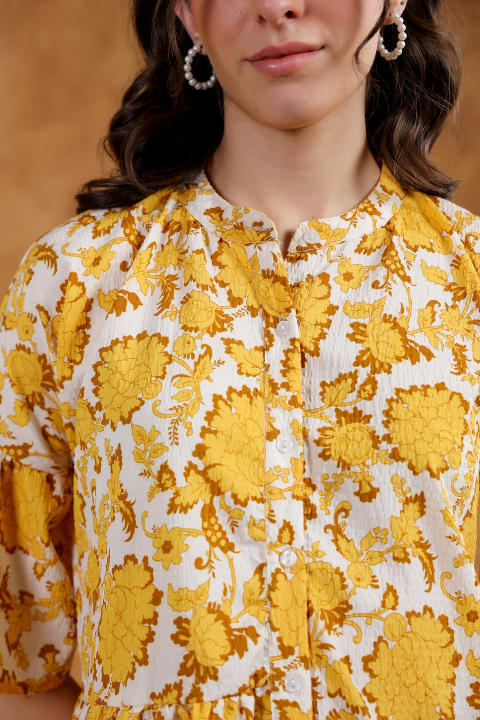 White Round Neck Printed Dress for Women - SanskrutiHomes 