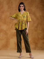 Yellow Color V-Neck Printed co-ords set for women - SanskrutiHomes 