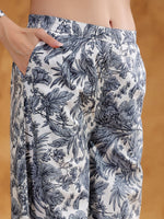 White Shirt Collar Pure Cotton Printed Co-ords Set for Women - SanskrutiHomes 