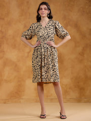 Beige Color Floral Printed Viscose Rayon dress for women - SanskrutiHomes 