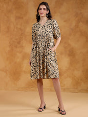Beige Color Floral Printed Viscose Rayon dress for women - SanskrutiHomes 