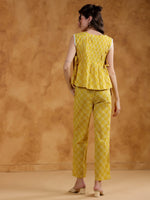 Yellow Color Round Neck Printed co-ords set for women - SanskrutiHomes 