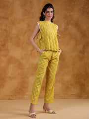 Yellow Color Round Neck Printed co-ords set for women - SanskrutiHomes 
