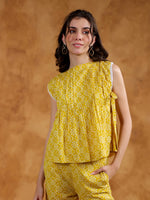 Yellow Color Round Neck Printed co-ords set for women - SanskrutiHomes 
