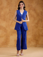 Blue Color V-Neck Solid co-ords set for women - SanskrutiHomes 