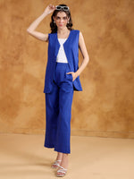 Blue Color V-Neck Solid co-ords set for women - SanskrutiHomes 