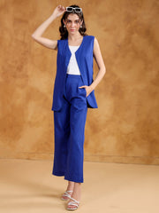 Blue Color V-Neck Solid co-ords set for women - SanskrutiHomes 