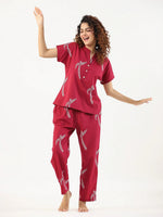 Wine Conversational Eagle printed Night suit set with pyjama - SanskrutiHomes 