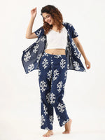 Indigo booti 3 pc Night Suit Set with Pyjama - SanskrutiHomes 