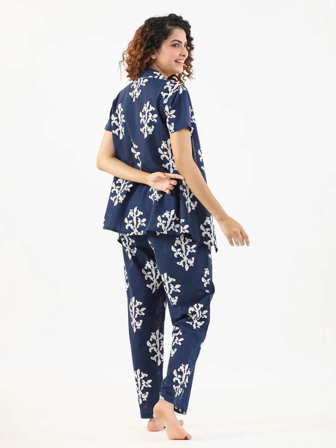 Indigo booti 3 pc Night Suit Set with Pyjama - SanskrutiHomes 