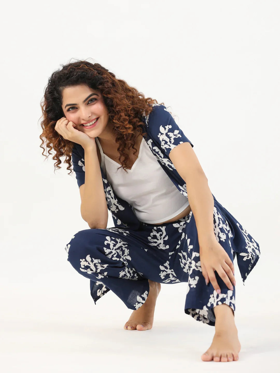 Indigo booti 3 pc Night Suit Set with Pyjama - SanskrutiHomes 