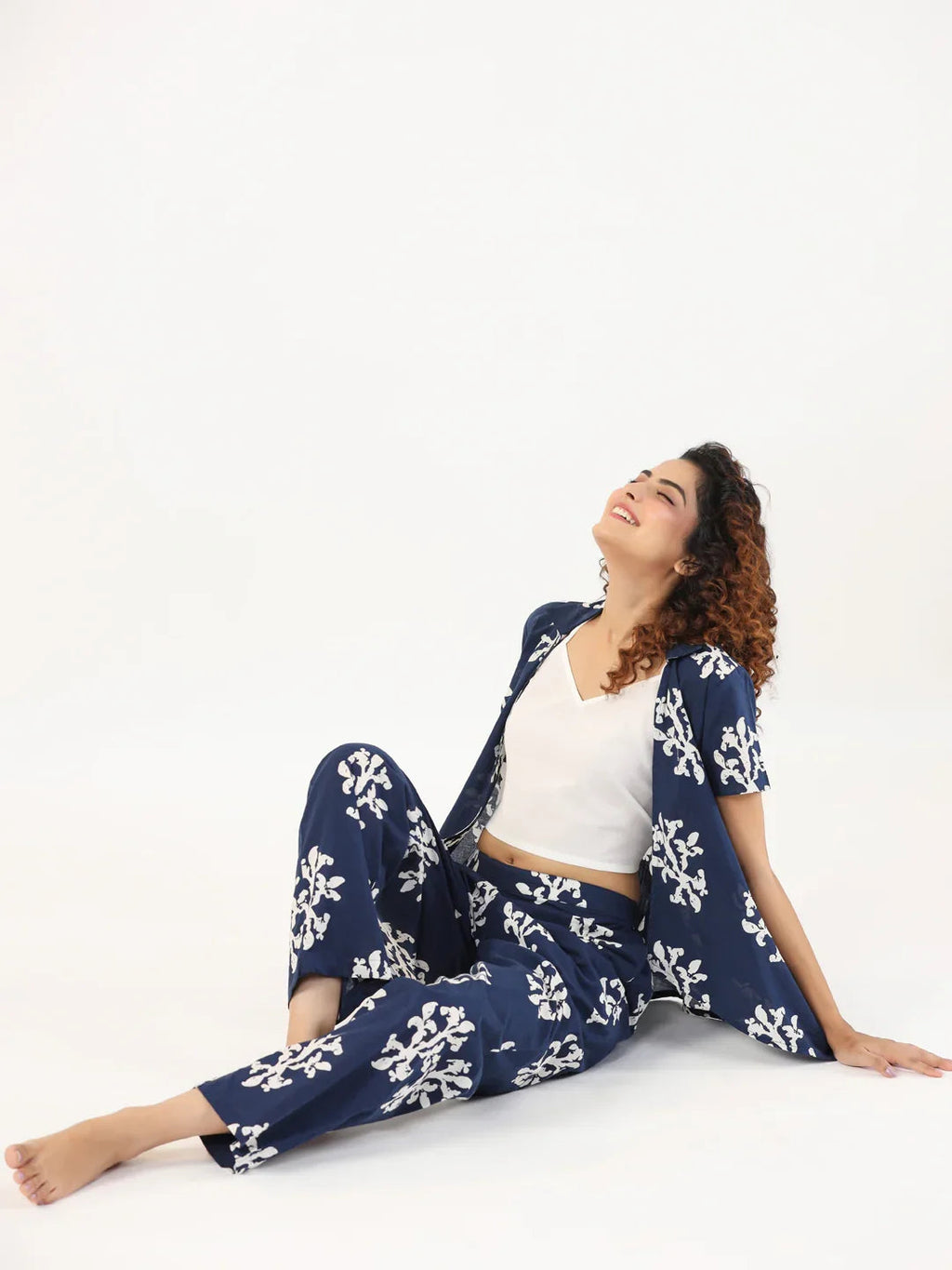 Indigo booti 3 pc Night Suit Set with Pyjama - SanskrutiHomes 