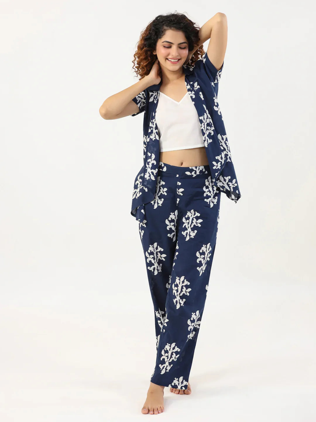 Indigo booti 3 pc Night Suit Set with Pyjama - SanskrutiHomes 