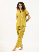 Mustard and White Conversational Eagle printed Night suit set with pyjama - SanskrutiHomes 
