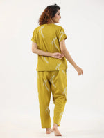 Mustard and White Conversational Eagle printed Night suit set with pyjama - SanskrutiHomes 