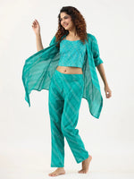 Turquoise Bhandej Cotton 3 peice Co-ord set - SanskrutiHomes 