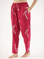 Wine Conversational Eagle Printed Night Suit Set With Pyjama