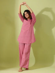 Cotton Booti print loungewear set - SanskrutiHomes 