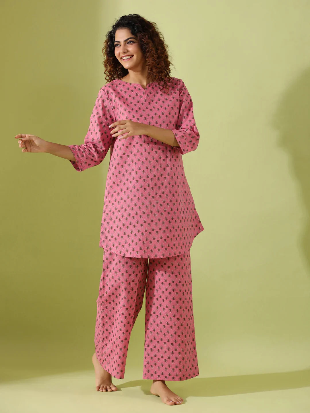 Cotton Booti print loungewear set - SanskrutiHomes 