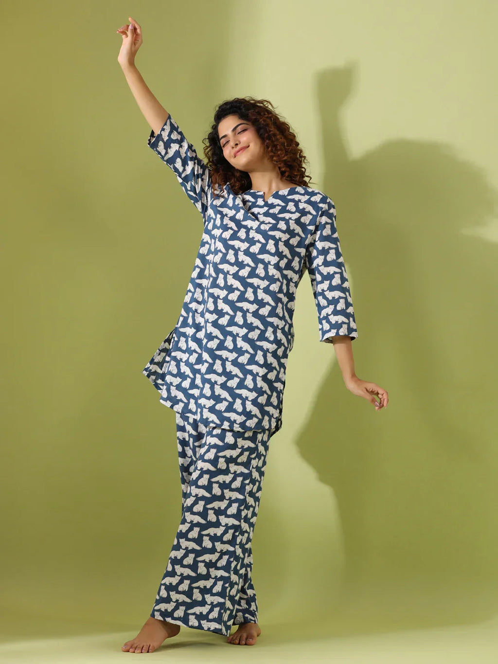 Blue panda print loungewear set - SanskrutiHomes 