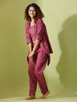 MYSTIC MAROON Bhandej Cotton 3 peice Co-ord set - SanskrutiHomes 