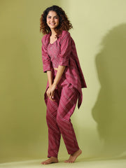 MYSTIC MAROON Bhandej Cotton 3 peice Co-ord set - SanskrutiHomes 