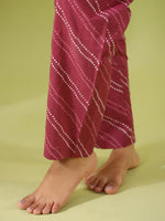 MYSTIC MAROON Bhandej Cotton 3 peice Co-ord set - SanskrutiHomes 