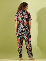Black Cotton Printed Night Suit Set with Payjama - SanskrutiHomes 