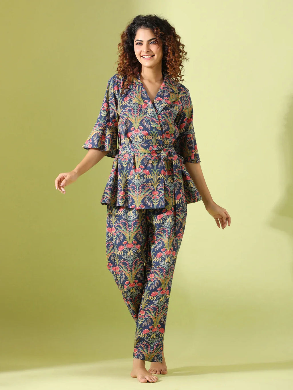 Floral leaf co-ord set - SanskrutiHomes 