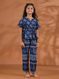 Blue Floral Printed Cotton Night Suit for Kids - SanskrutiHomes 
